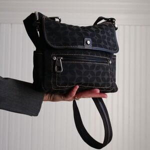 Modern Fossil black canvas and leather crossbody tote bag